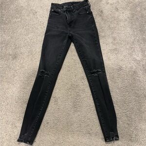 American Eagle Womens The Lu(X)e Jean Distressed Super HighRise Jegging Size 0